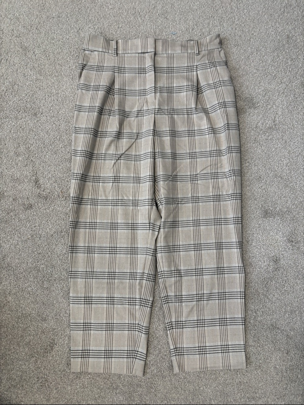 LOFT Plaid High-Rise Cropped Trousers in Beige and Black